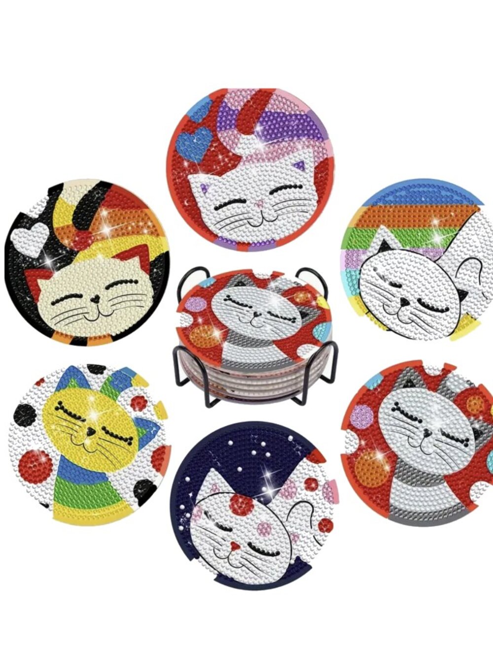 Cat, Paw & Fruit Diamond Painting Coaster Bundle – 3 Complete Sets